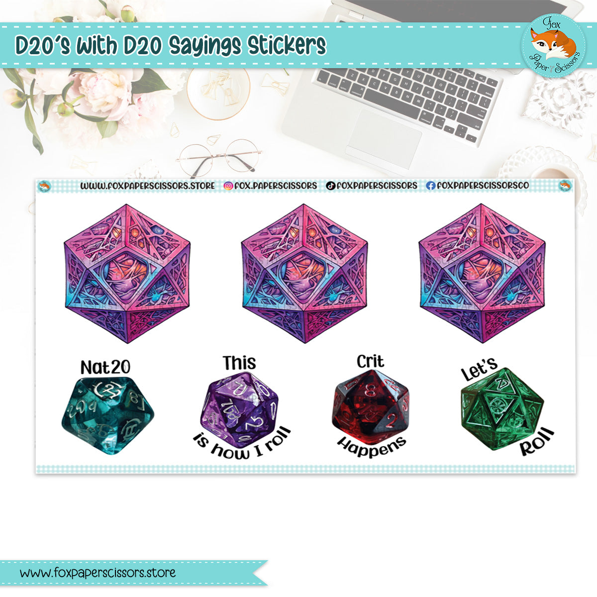 D20 D&D Planning Stickers w/D20 Sayings