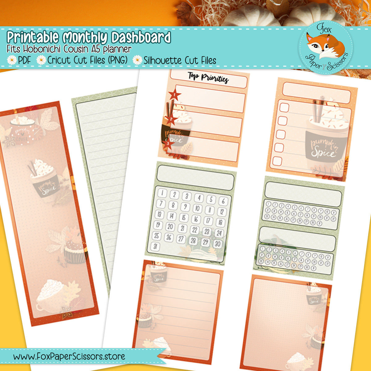 Pumpkin Spice | Hobonichi Printable Monthly Dashboard