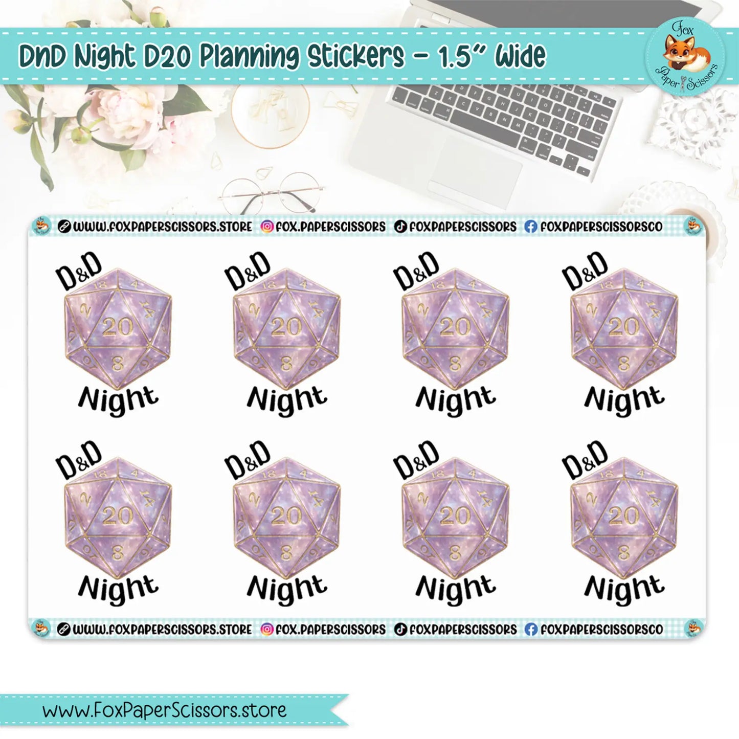 D20 D&D Night Planning Stickers - 2" wide