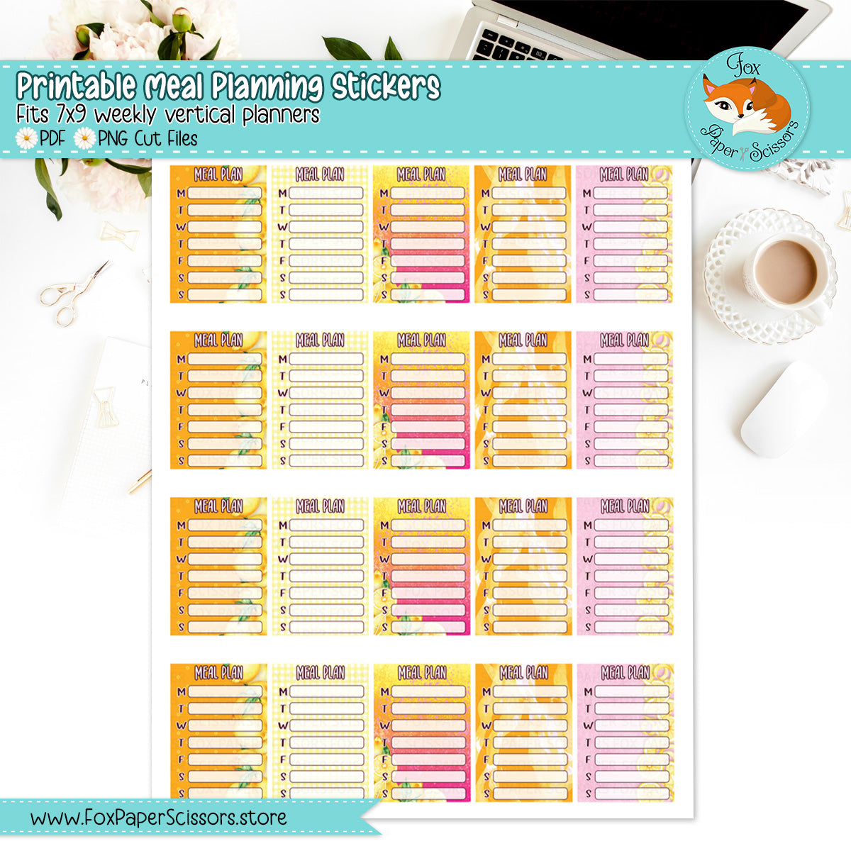 Lemonade | Printable Meal Planner Stickers 7x9 VL