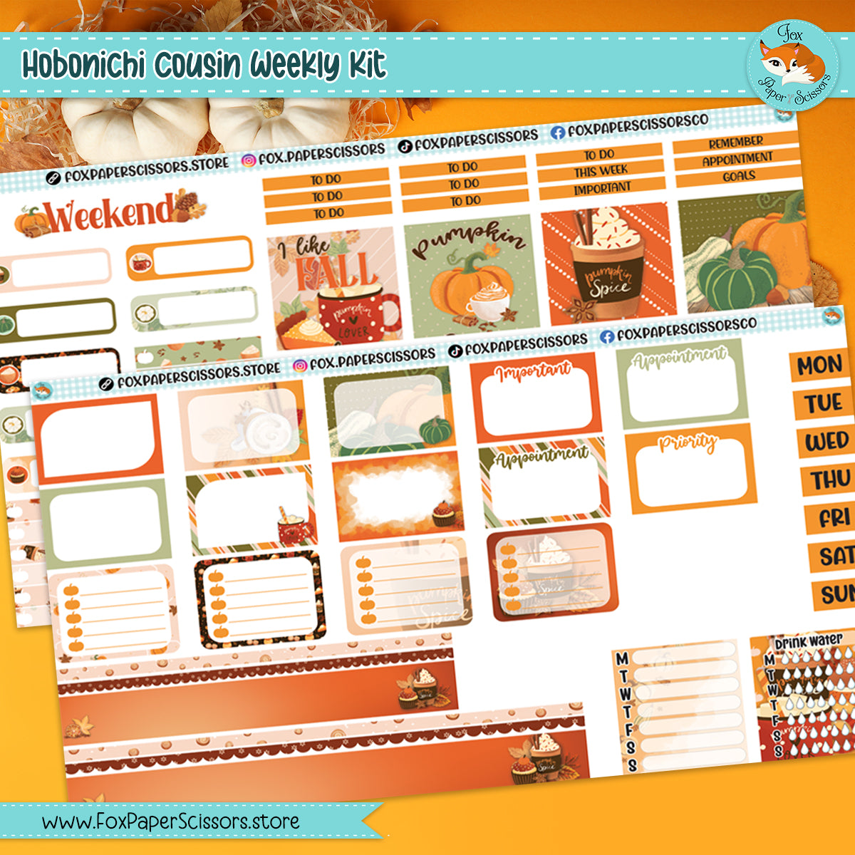 Pumpkin Spice | Hobonichi Cousin Weekly Planner Sticker Kit
