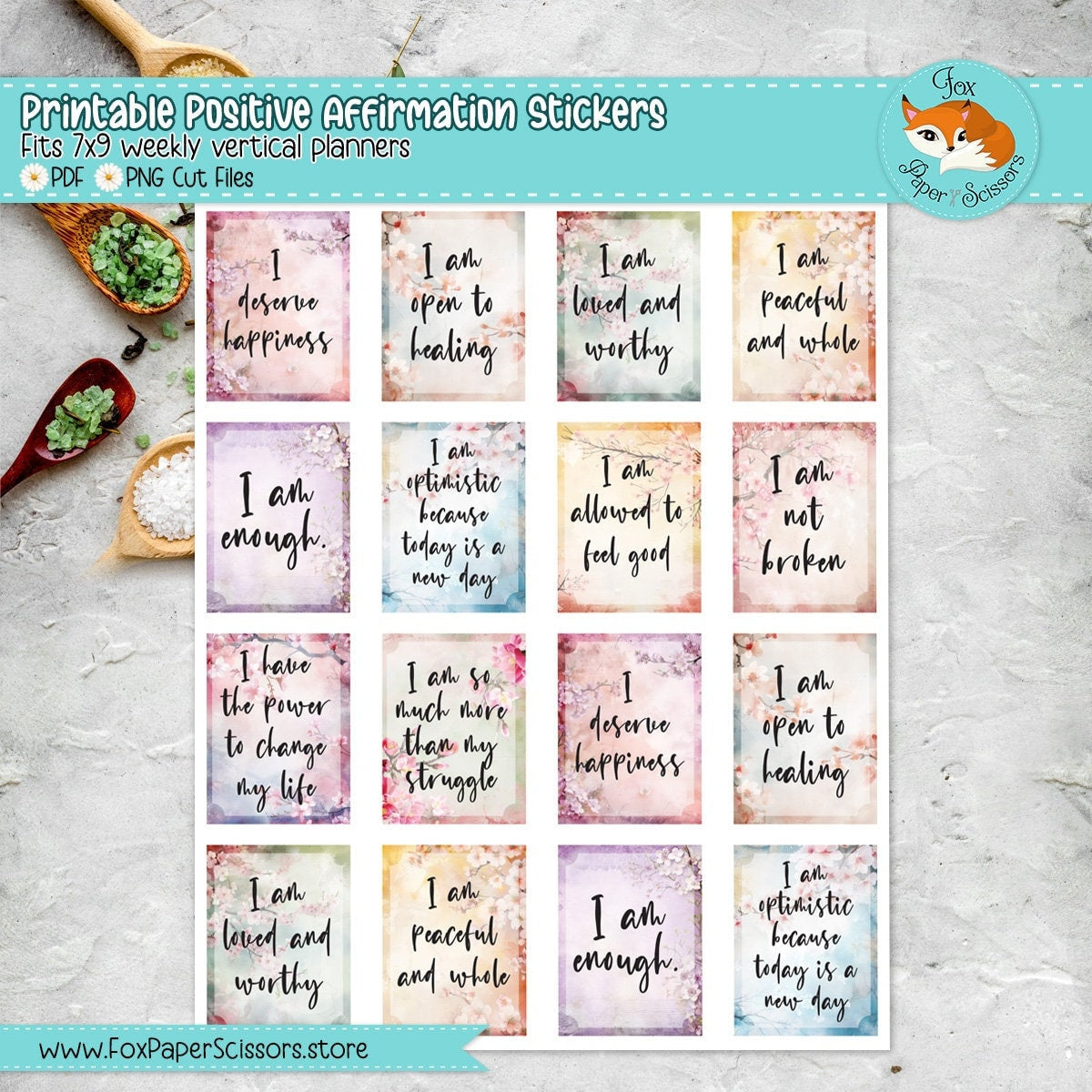 Positive Affirmation Stickers | Planner & Journal Printable Stickers | Cherry Blossom/Sakura | Empowering Uplifting Inspirational Mantras