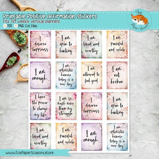 Positive Affirmation Stickers | Planner & Journal Printable Stickers | Cherry Blossom/Sakura | Empowering Uplifting Inspirational Mantras