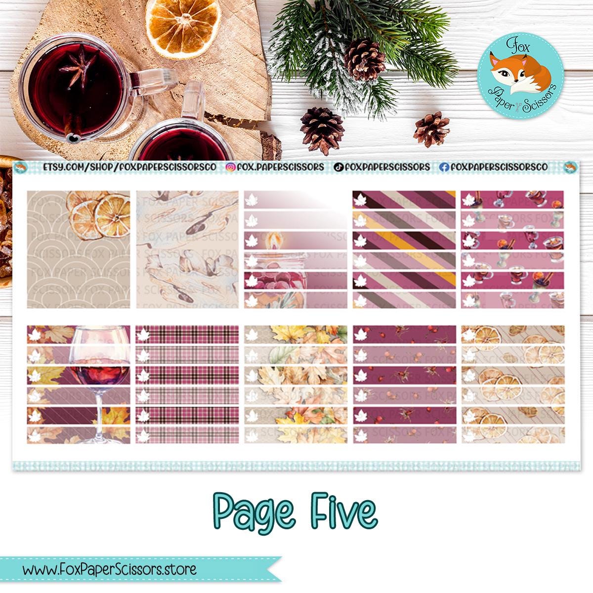 Weekly Planner Sticker Kit | Erin Condren, Happy Planner, Plum Paper, Bloom, Recollections | 7x9 Vertical Weekly Kit | Mulled Wine