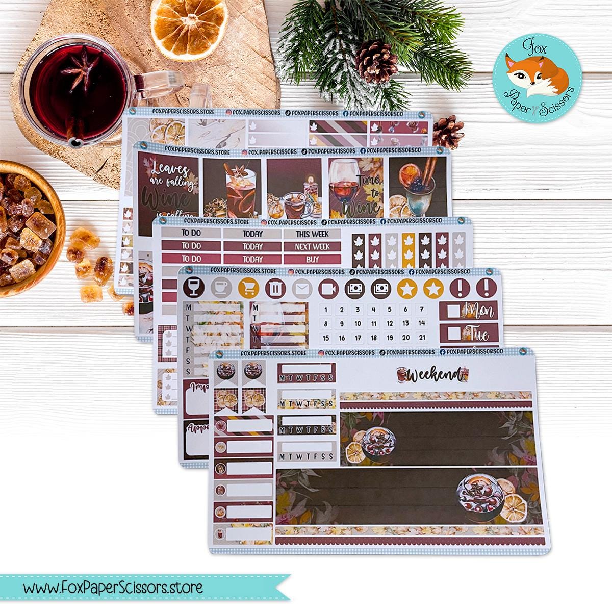 Weekly Planner Sticker Kit | Erin Condren, Happy Planner, Plum Paper, Bloom, Recollections | 7x9 Vertical Weekly Kit | Mulled Wine