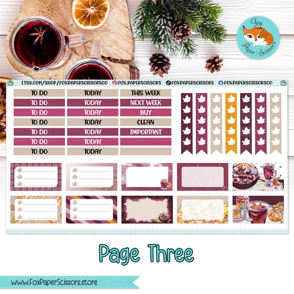 Weekly Planner Sticker Kit | Erin Condren, Happy Planner, Plum Paper, Bloom, Recollections | 7x9 Vertical Weekly Kit | Mulled Wine