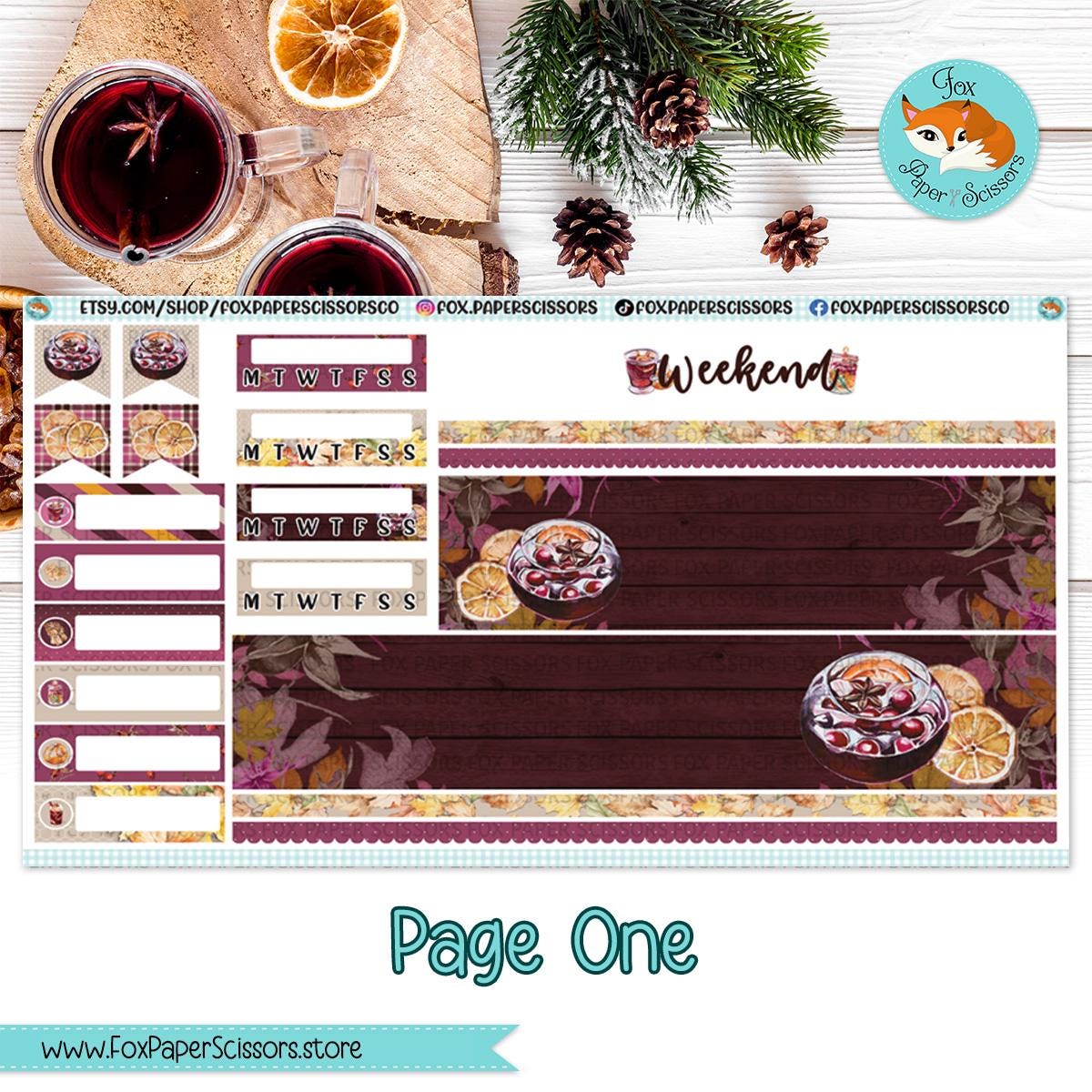 Weekly Planner Sticker Kit | Erin Condren, Happy Planner, Plum Paper, Bloom, Recollections | 7x9 Vertical Weekly Kit | Mulled Wine