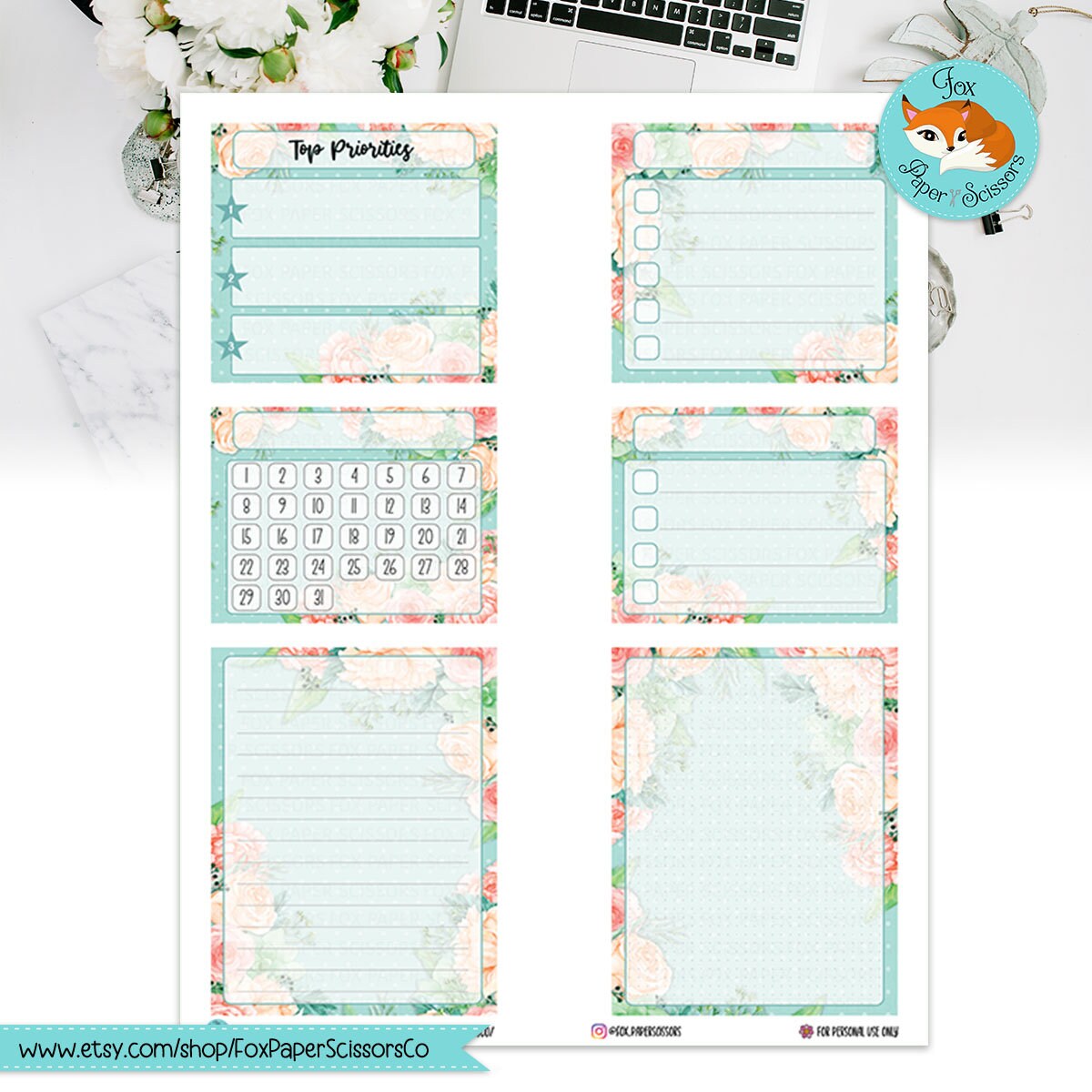 Aqua Flowers | EC Printable Monthly Dashboard