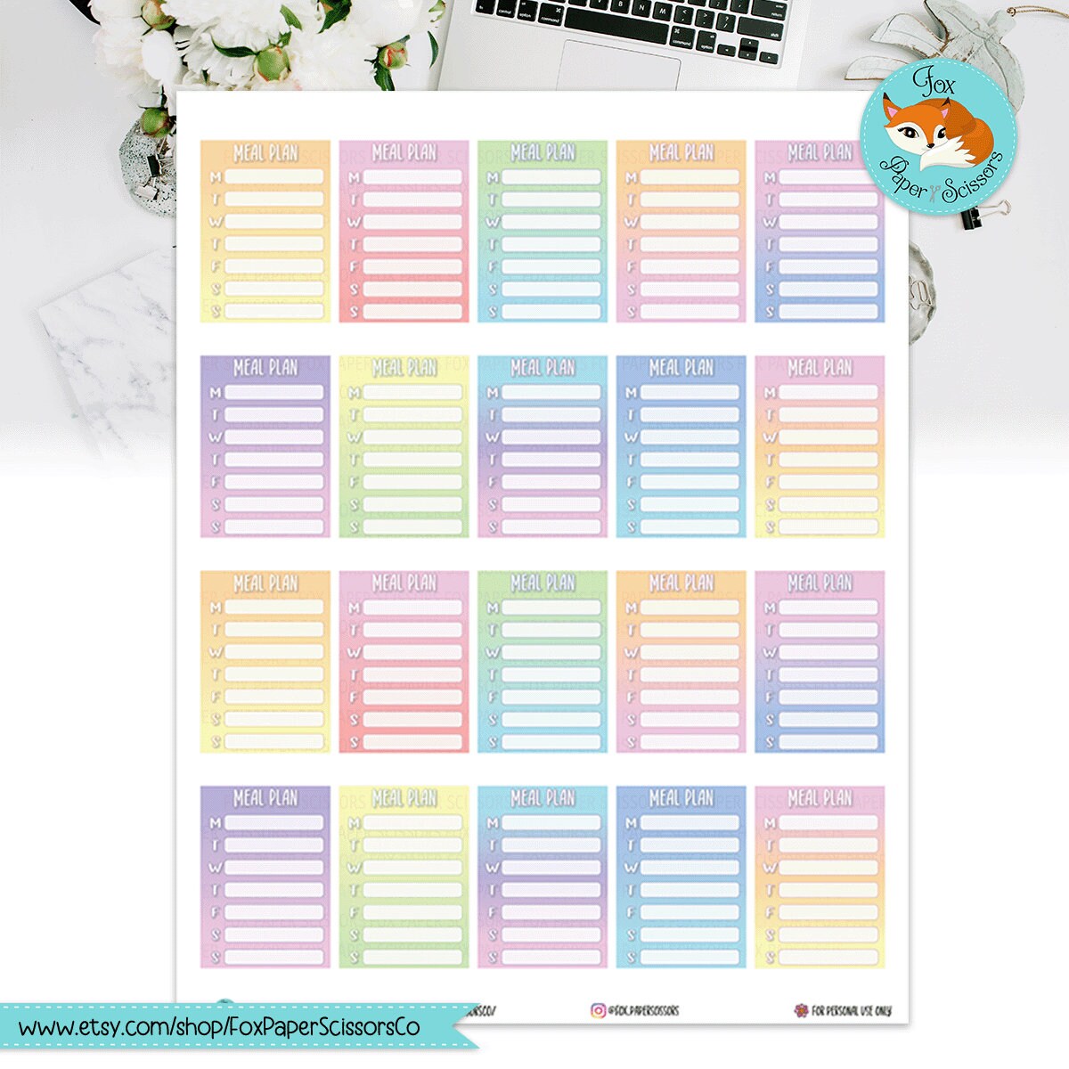 Neon Pastel Rainbow | Printable Meal Planner Stickers 7x9 VL