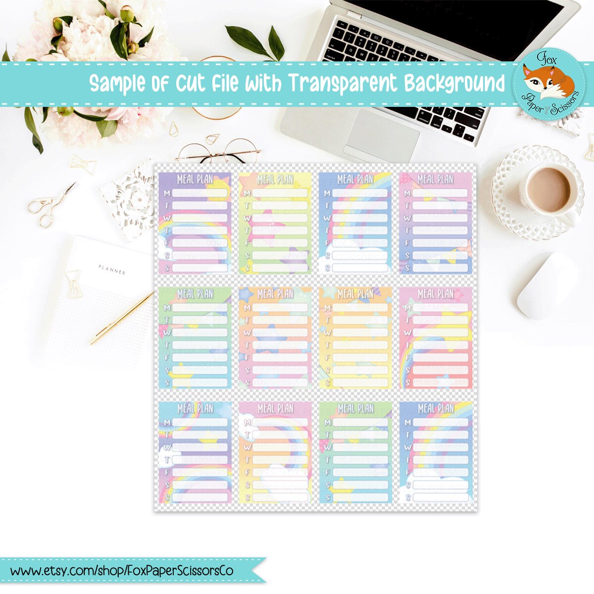 Neon Pastel Rainbow | Printable Meal Planner Stickers 7x9 VL