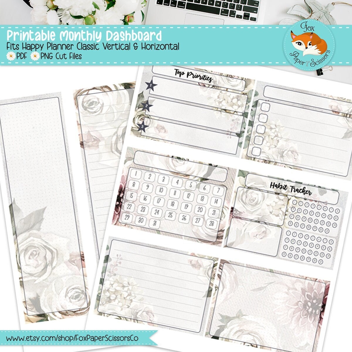 Winter Rose | HP Printable Monthly Dashboard