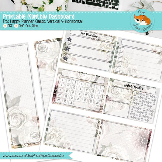Winter Rose | HP Printable Monthly Dashboard
