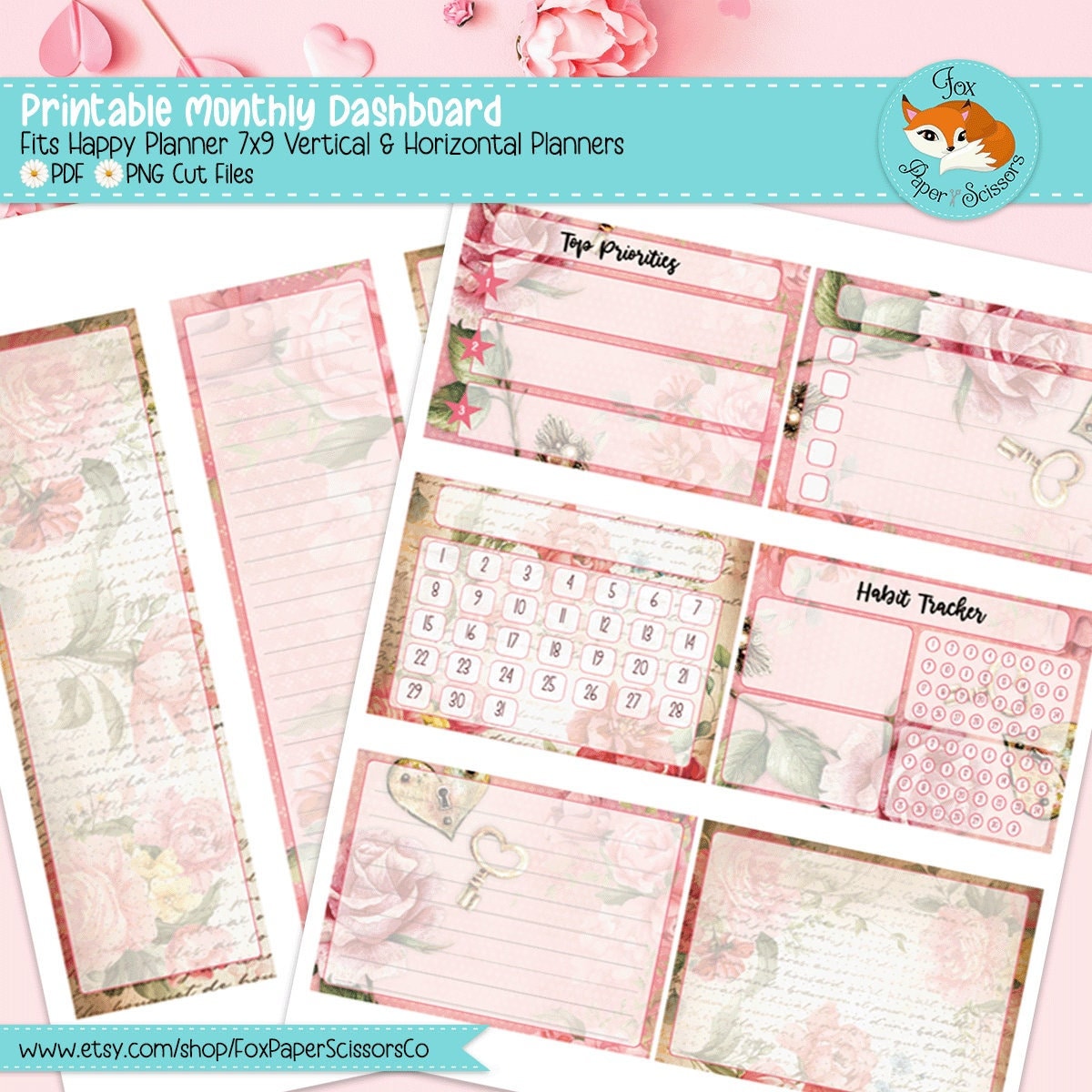 Vintage Valentine | HP Printable Monthly Dashboard