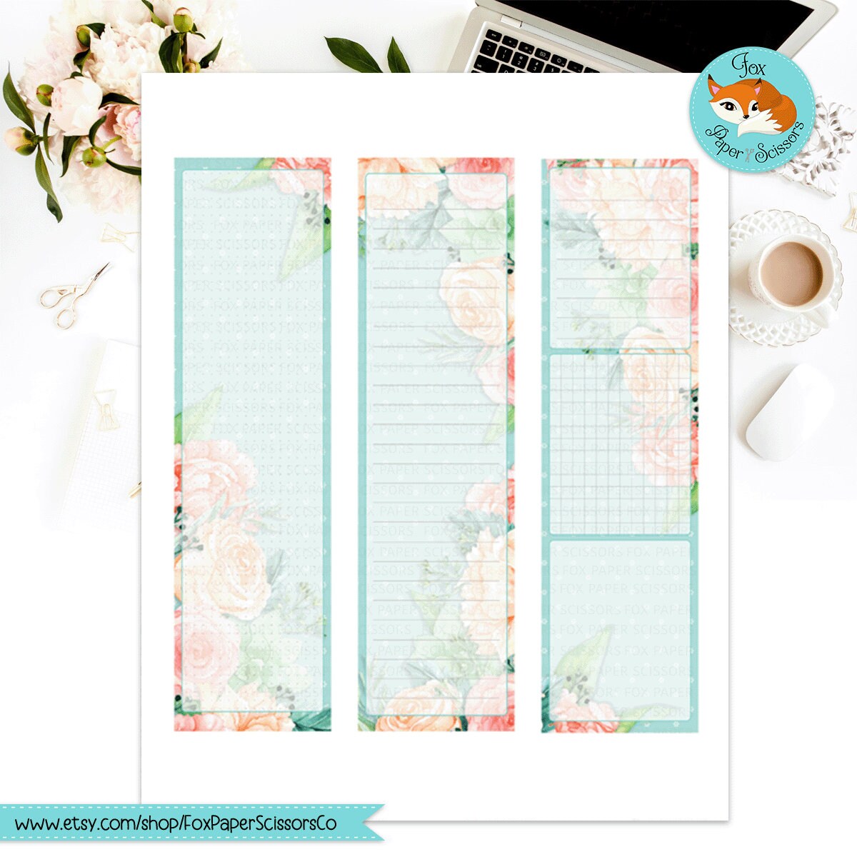 Aqua Flowers | HP Printable Monthly Dashboard