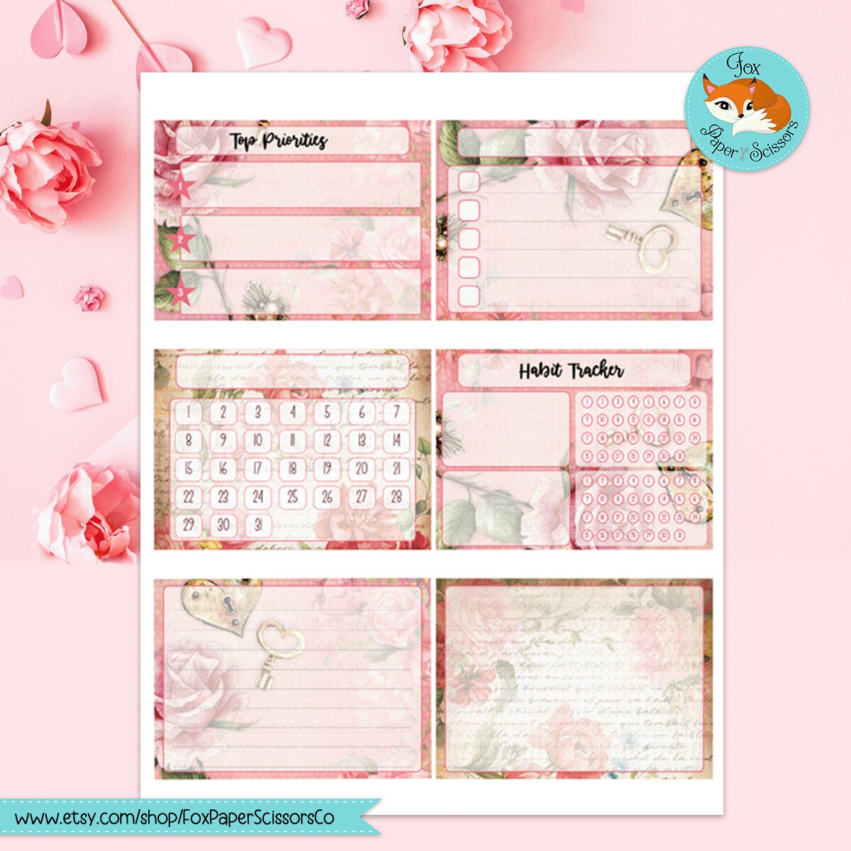 Vintage Valentine | HP Printable Monthly Dashboard