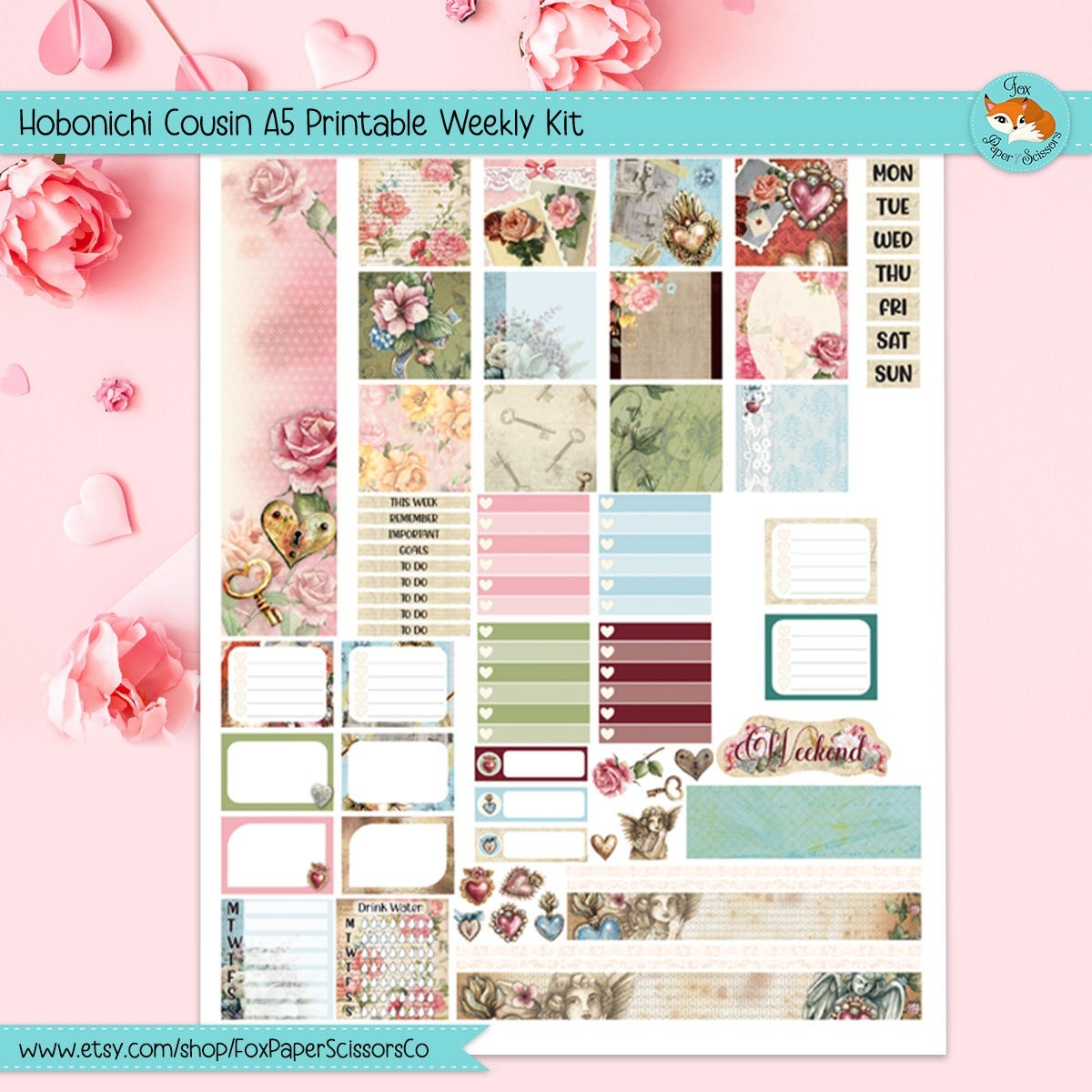 Vintage Valentine | Hobonichi Printable Weekly Kit