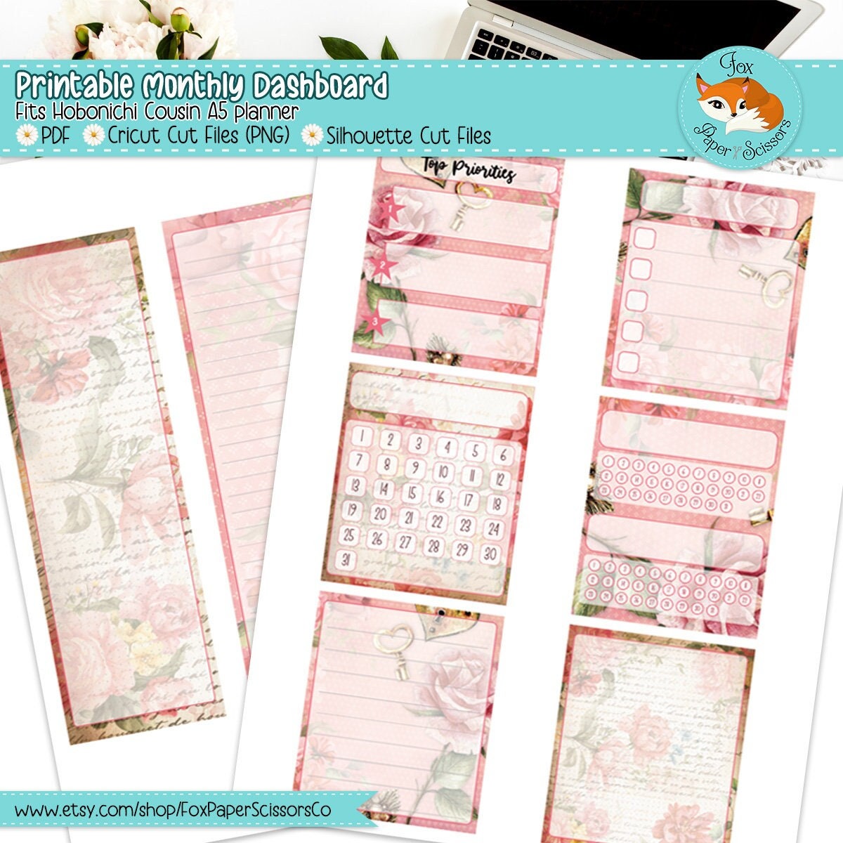 Vintage Valentine | Hobonichi Printable Monthly Dashboard