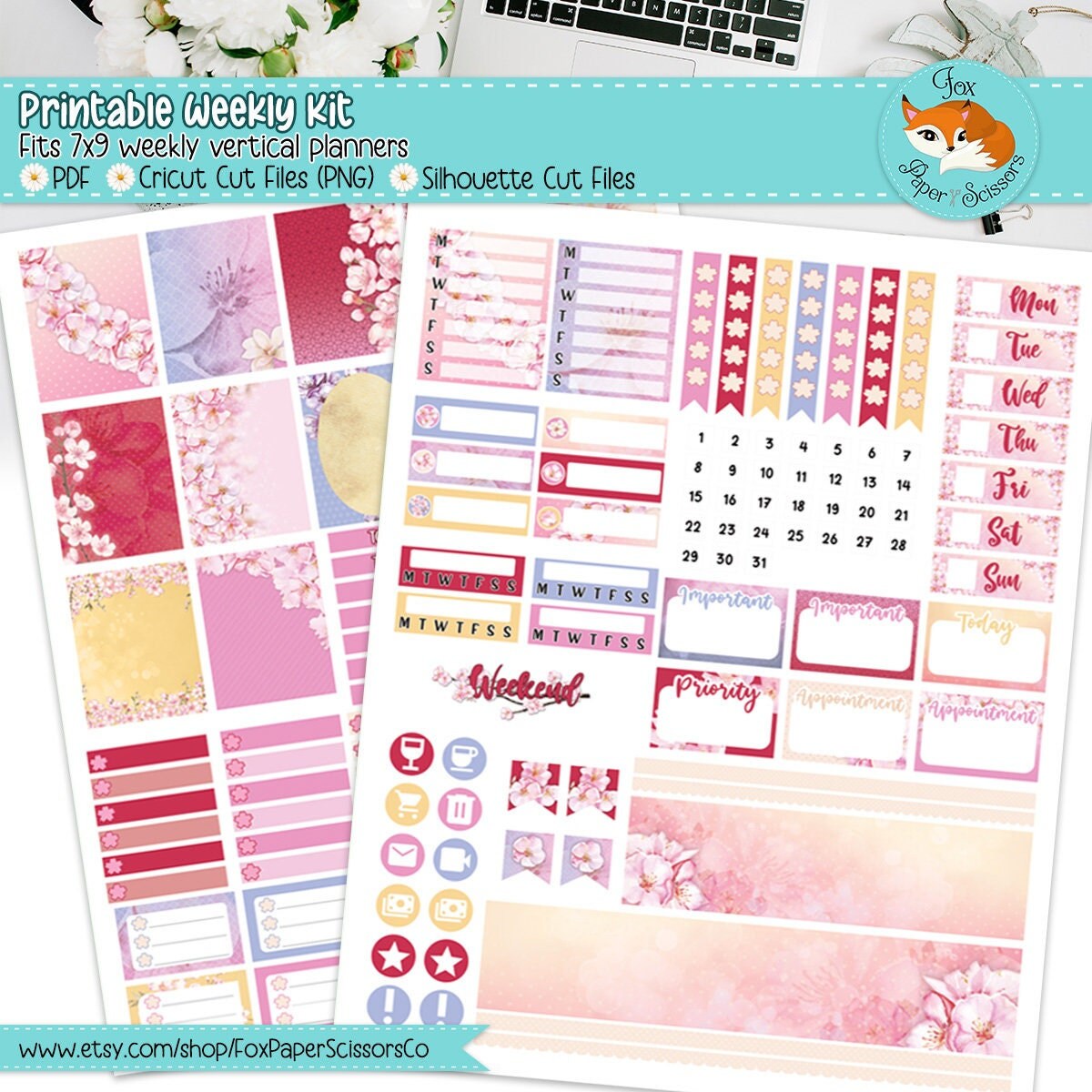 Cherry Blossom/Sakura | Printable Weekly Kit 7x9 VL