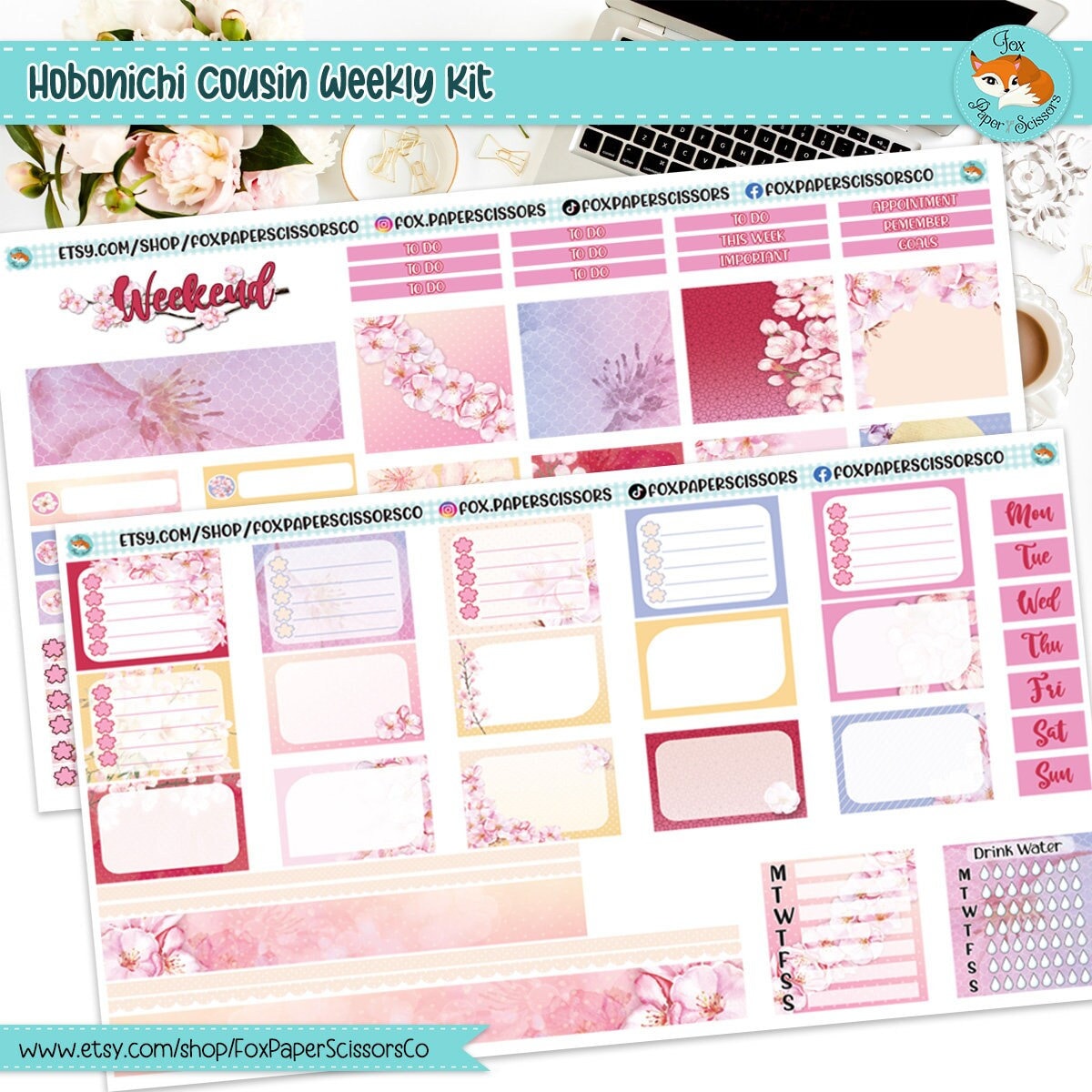 Cherry Blossom/Sakura | Hobonichi Cousin Weekly Planner Sticker Kit