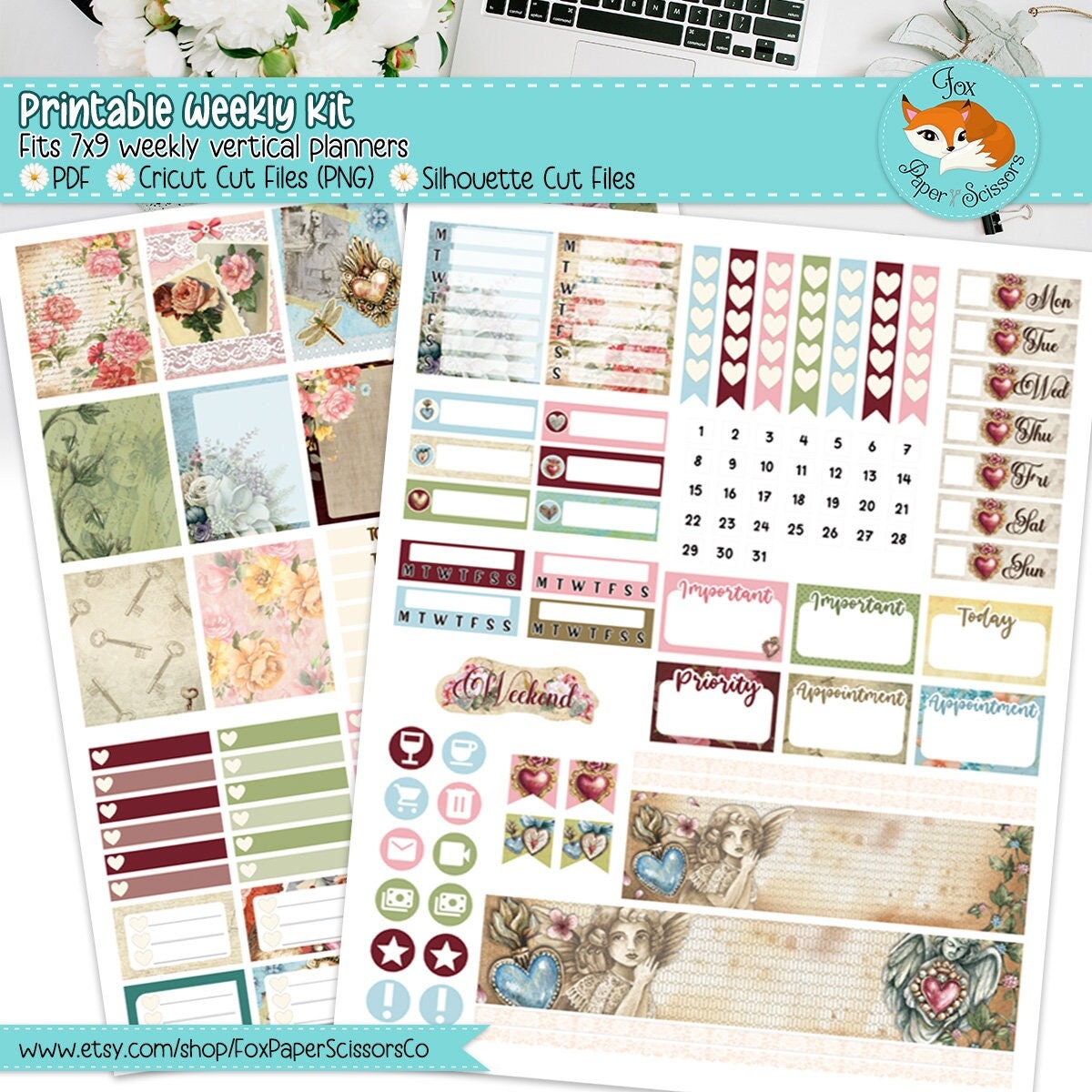 Vintage Valentine | Printable Weekly Kit 7x9 VL