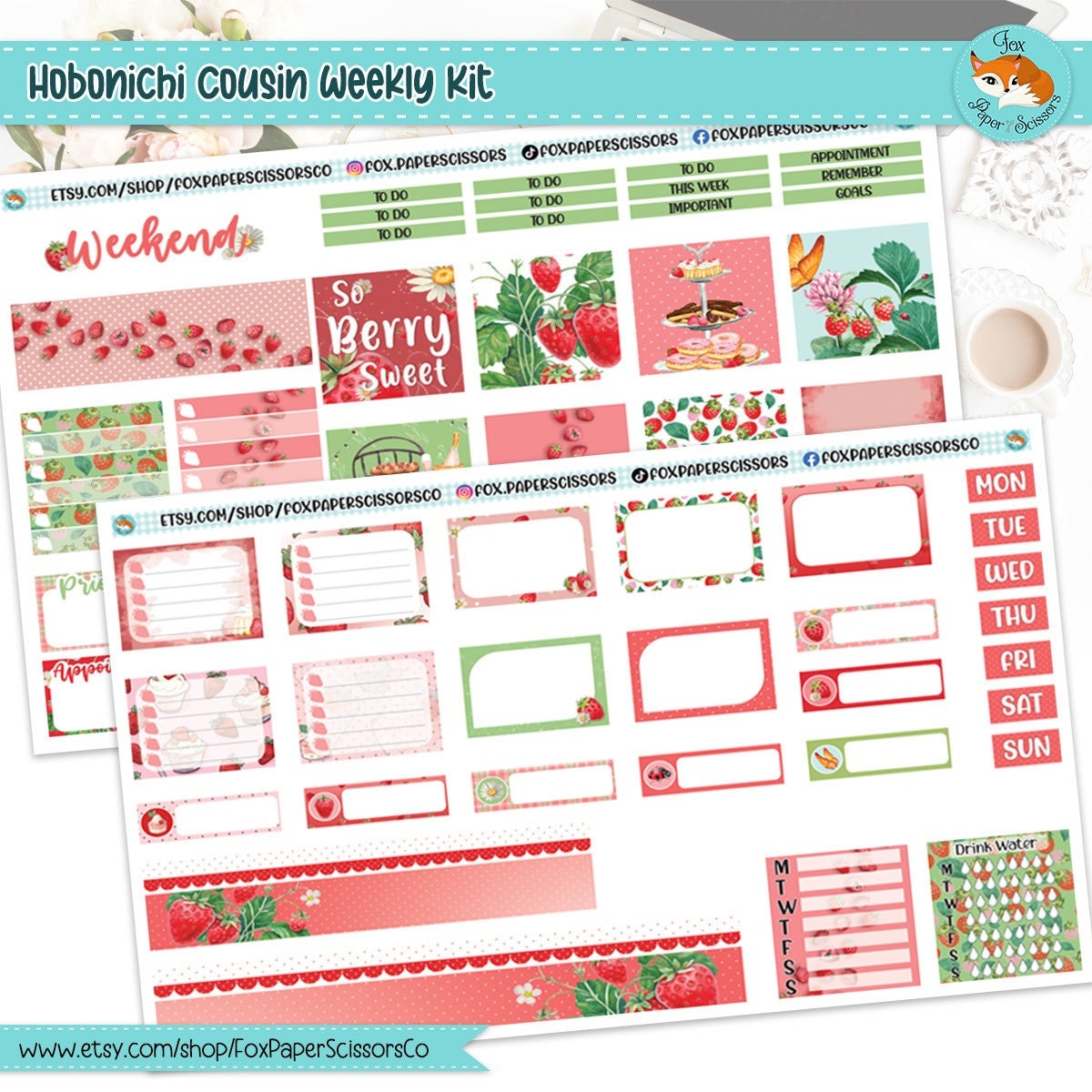 Strawberry | Hobonichi Cousin Weekly Planner Sticker Kit