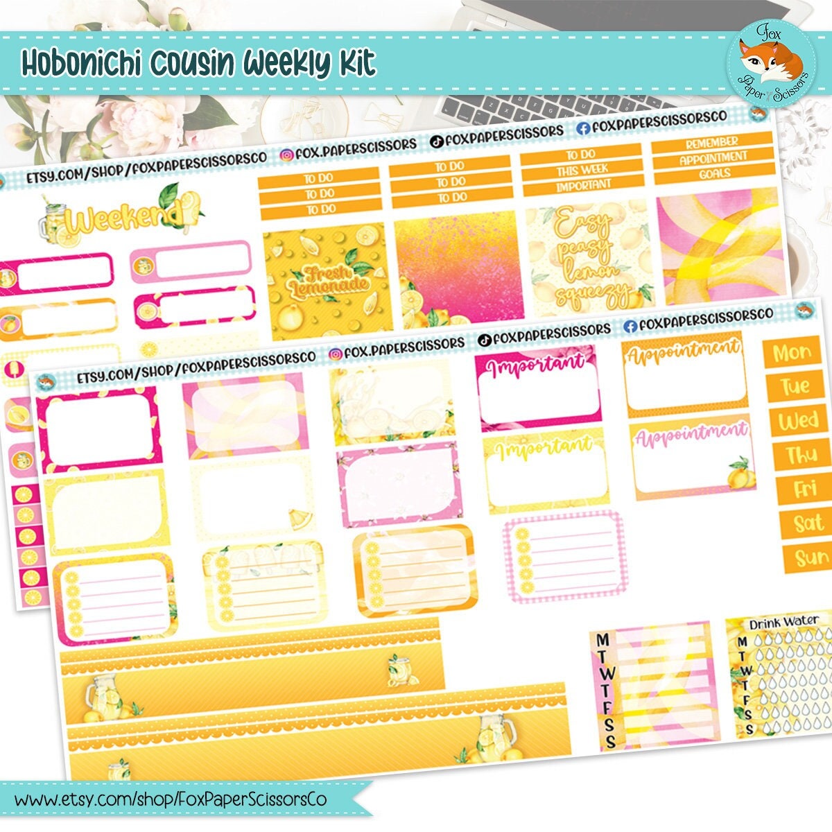 Lemonade | Hobonichi Cousin Weekly Planner Sticker Kit