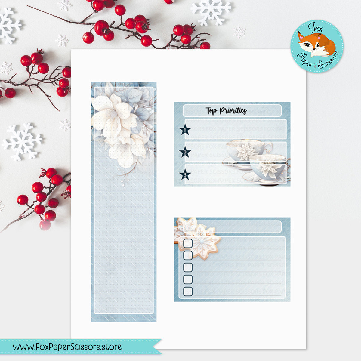 printable monthly dashboard,planner dashboard, monthly dashboard,dashboard, sticker,happy planner,hp, digital,printable,download, cricut,print and cut,vertical, layout,7x9,winter,december, january,snow,tea,teacup, february, flower,floral,white, blue