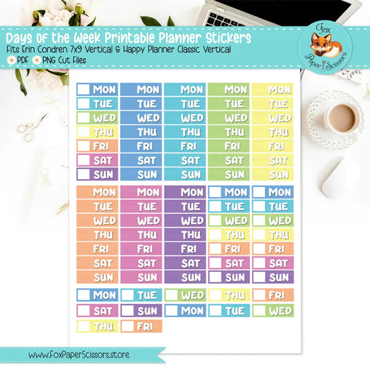 Neon Pastel Rainbow | Days of the Week Printable Planner Stickers