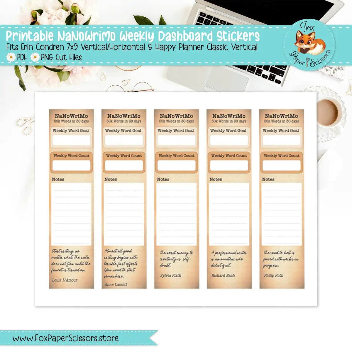 NaNoWriMo Planning Stickers | Printable Weekly Dashboard for NaNoWriMo