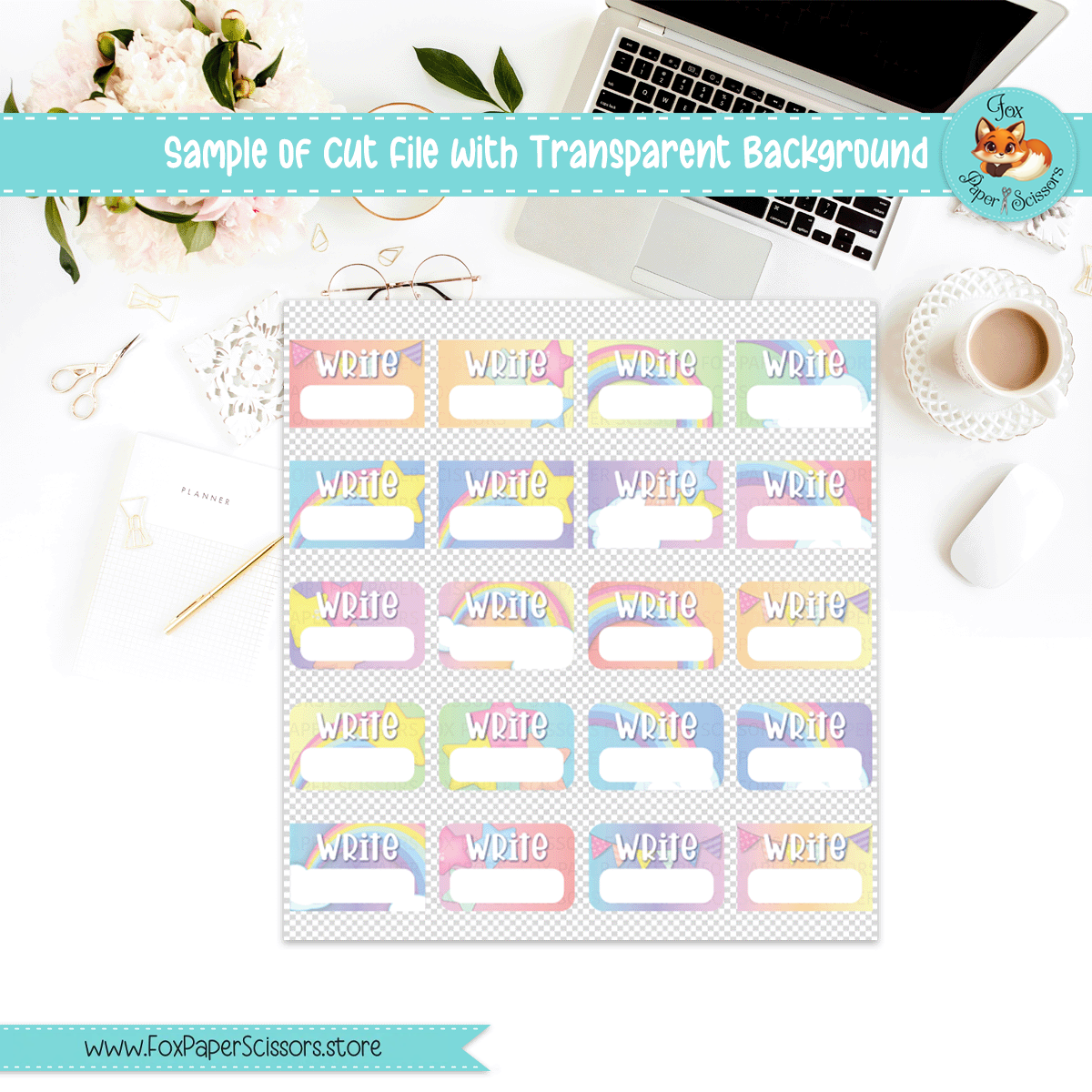 Neon Pastel Rainbow | Printable Writer Task Stickers