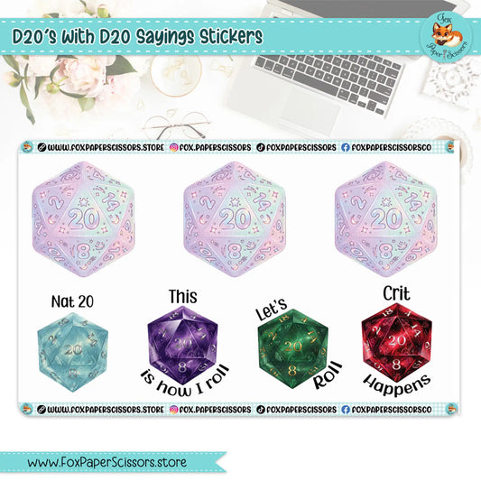 D20's with D20 Sayings Stickers