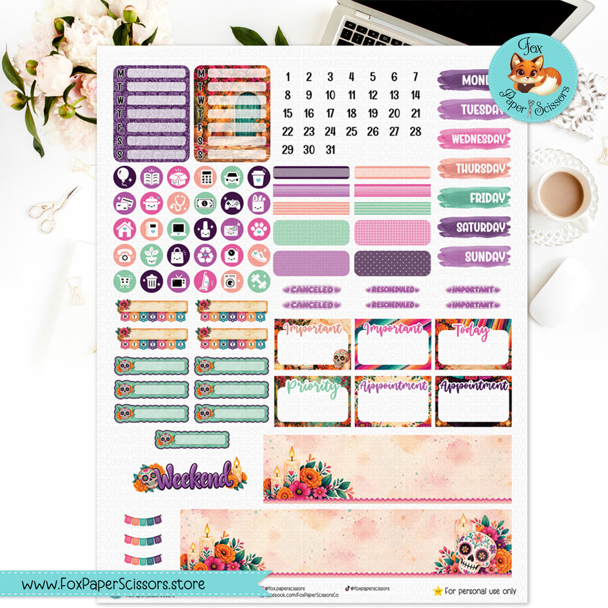 Dia de los Muertos | Day of the Dead | Printable Weekly Kit 7x9 VL