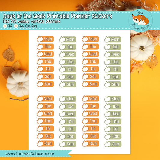 Pumpkin Spice (Pumpkins) | Days of the Week Printable Planner Stickers