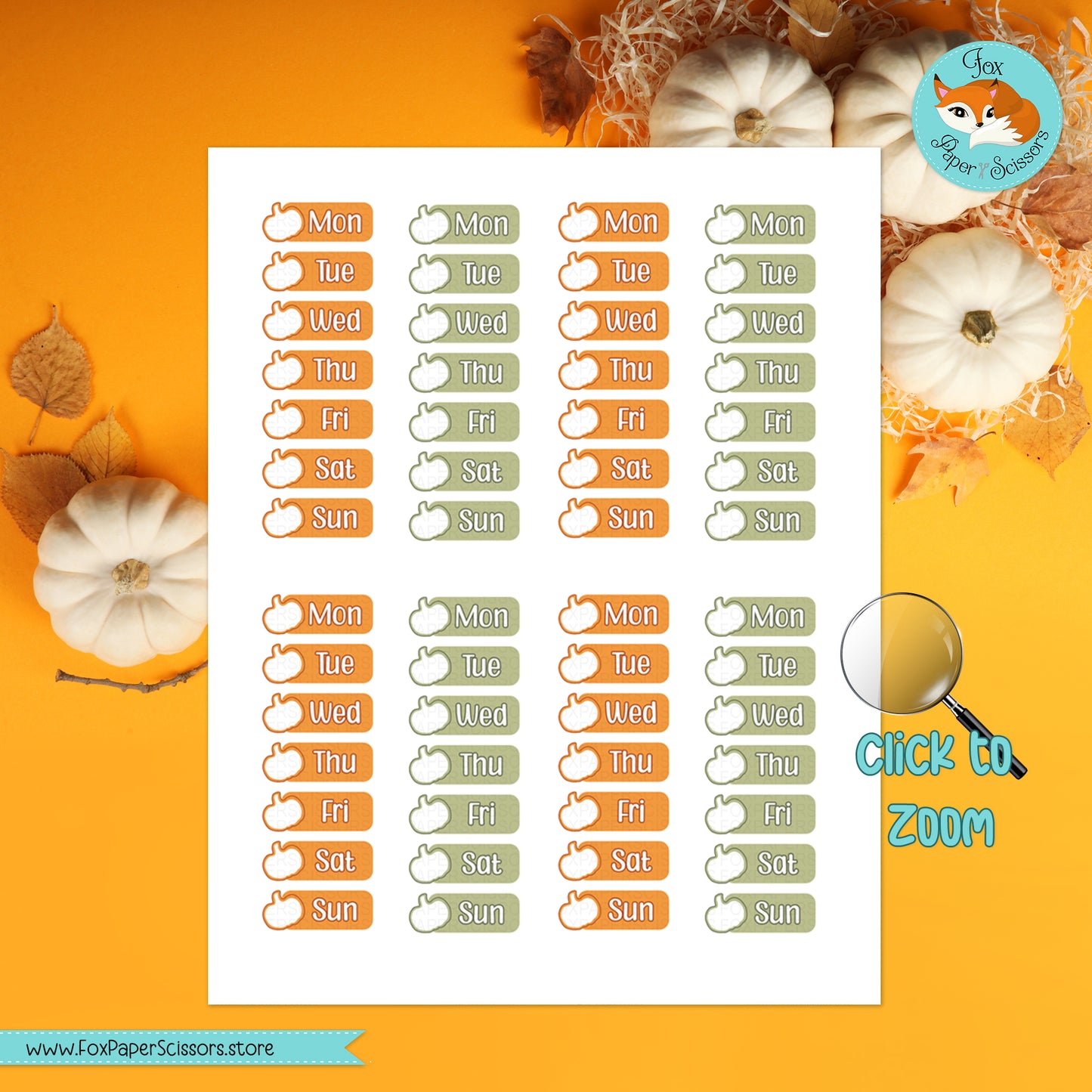 Pumpkin Spice (Pumpkins) | Days of the Week Printable Planner Stickers