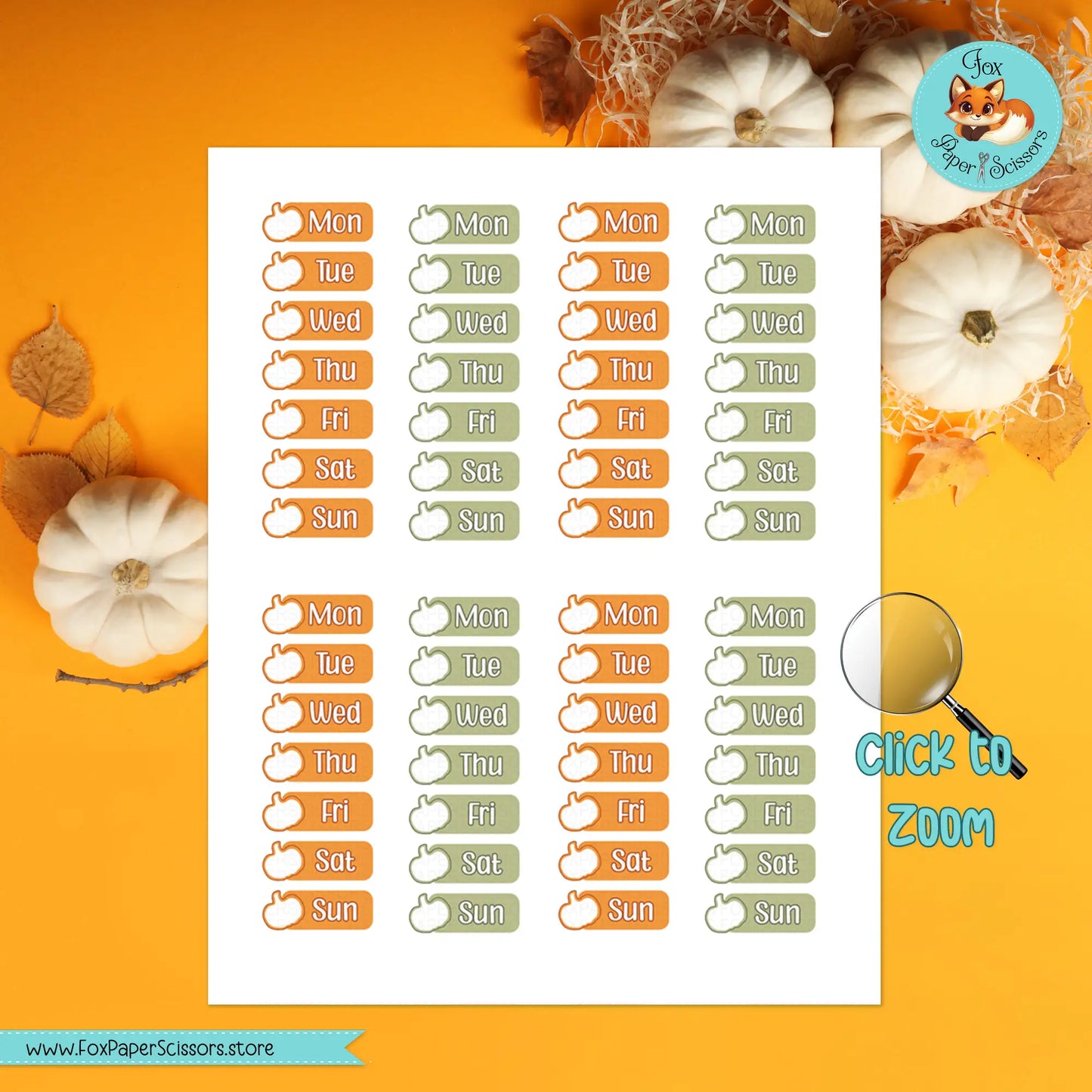 Pumpkin Spice (Pumpkins) | Days of the Week Printable Planner Stickers