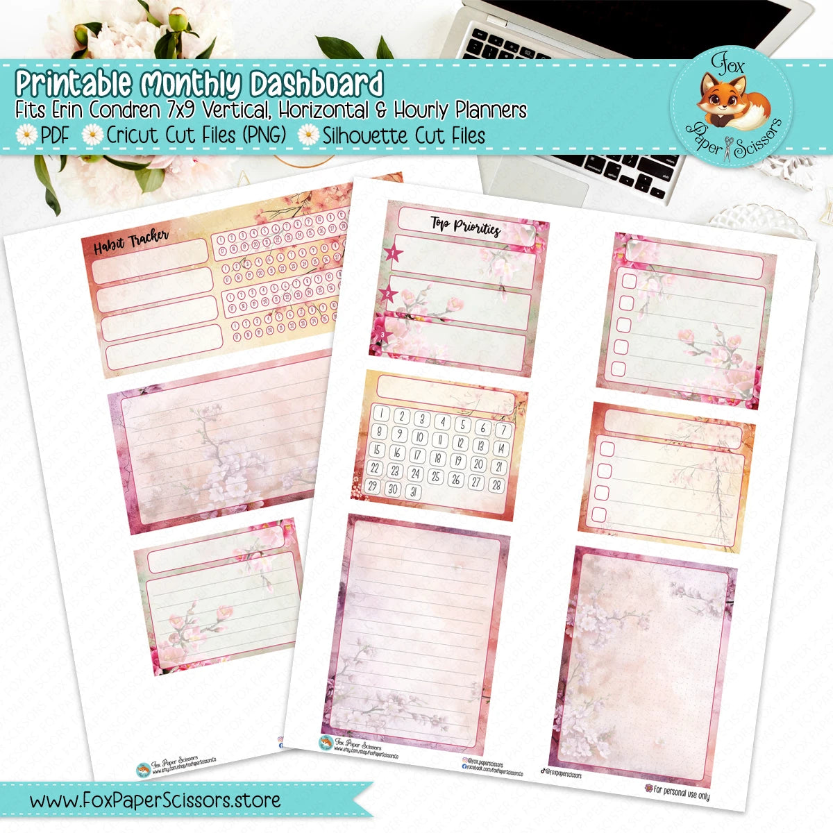Sakura Garden | Erin Condren Printable Monthly Dashboard