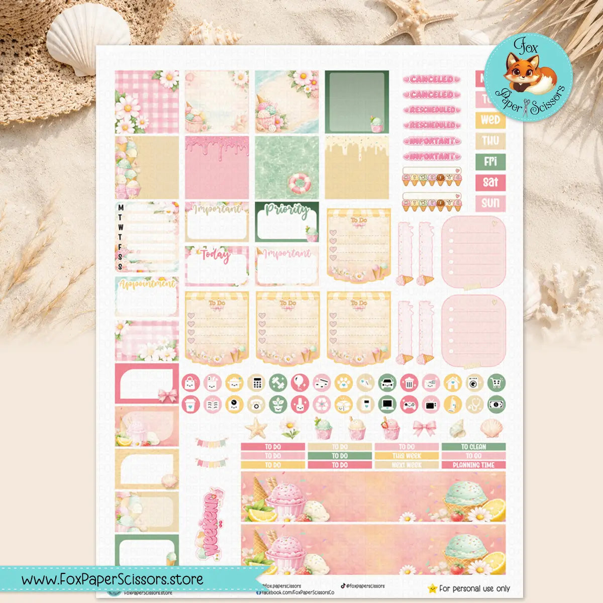 Summer Gelato | Hobonichi Cousin Printable Weekly Kit