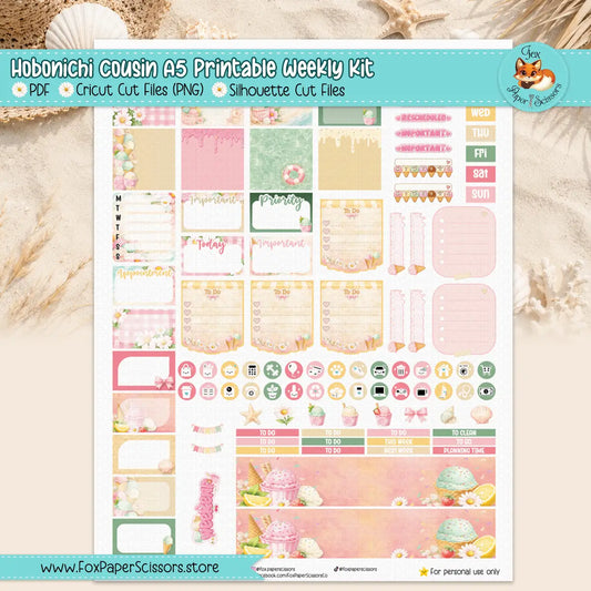 Summer Gelato | Hobonichi Cousin Printable Weekly Kit