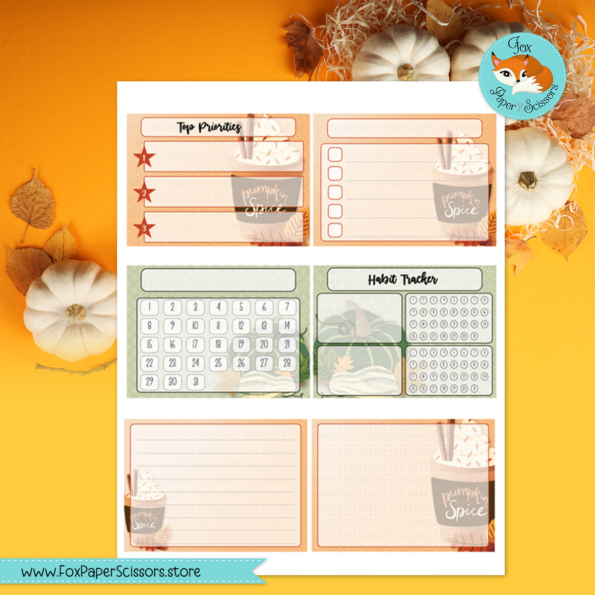 Pumpkin Spice | HP Printable Monthly Dashboard