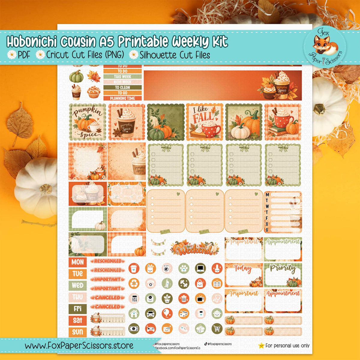 Pumpkin Spice | Hobonichi Cousin Printable Weekly Kit