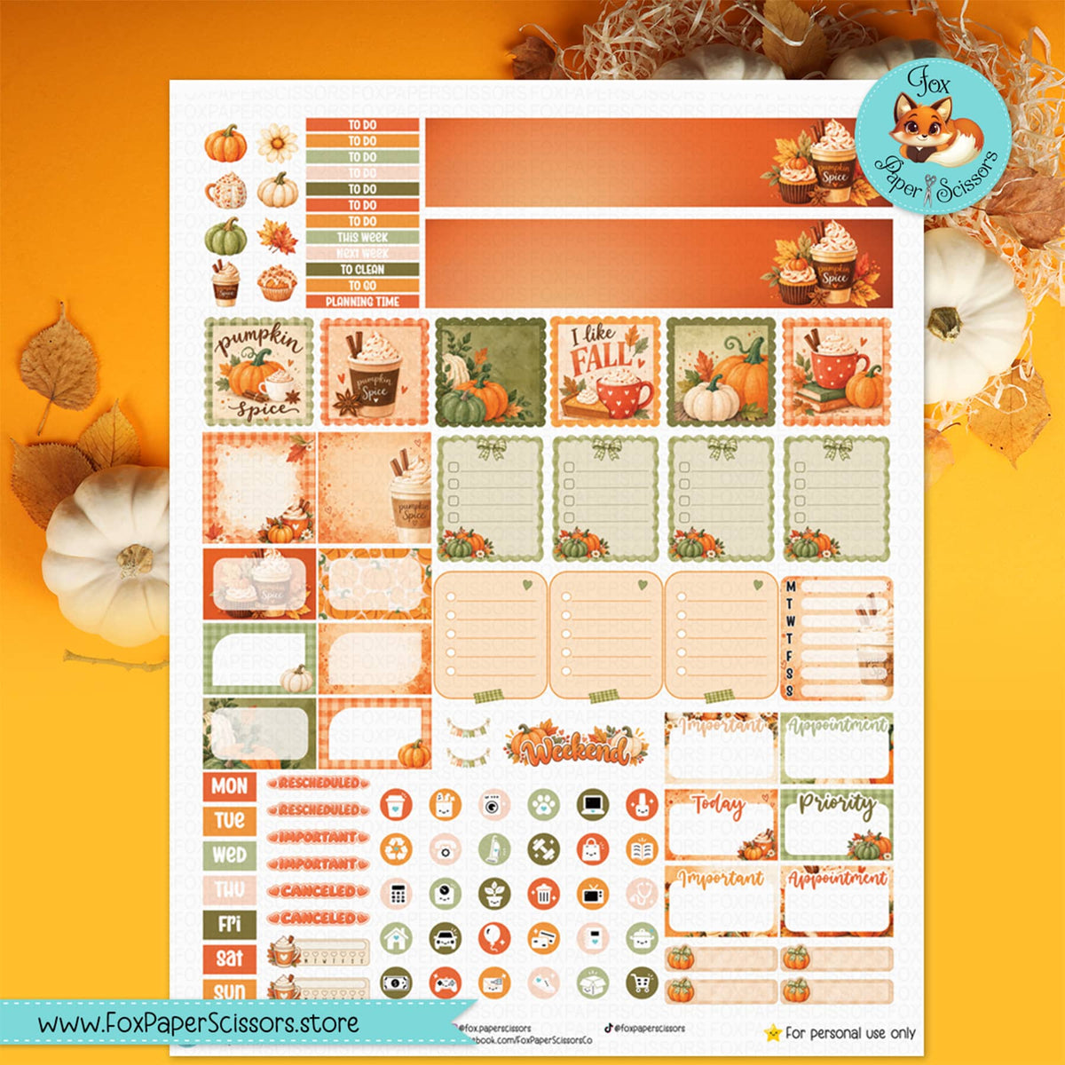 Pumpkin Spice | Hobonichi Cousin Printable Weekly Kit