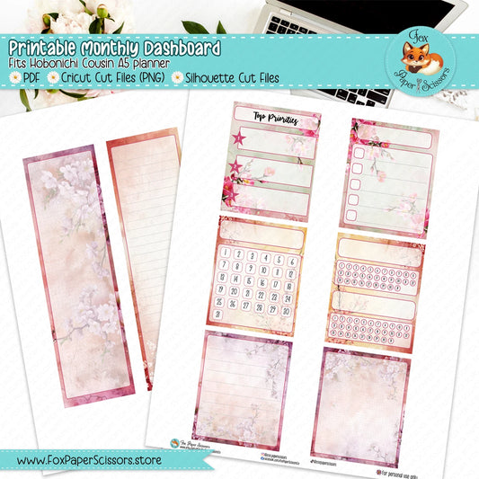 Sakura Garden | Hobonichi Cousin Printable Monthly Dashboard