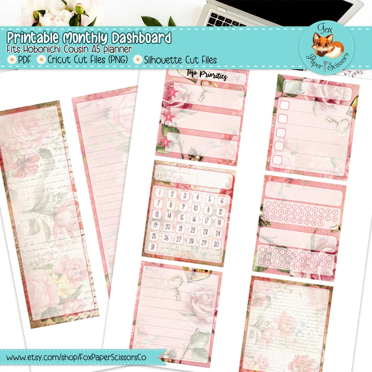 Vintage Valentine | Hobonichi Printable Monthly Dashboard