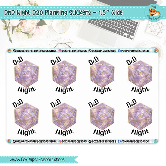 D20 D&D Night Planning Stickers - 2" wide