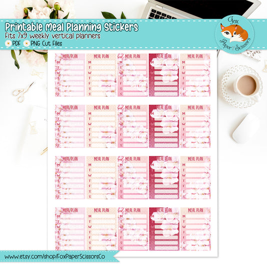 Cherry Blossom/Sakura | Printable Meal Planner Stickers 7x9 VL