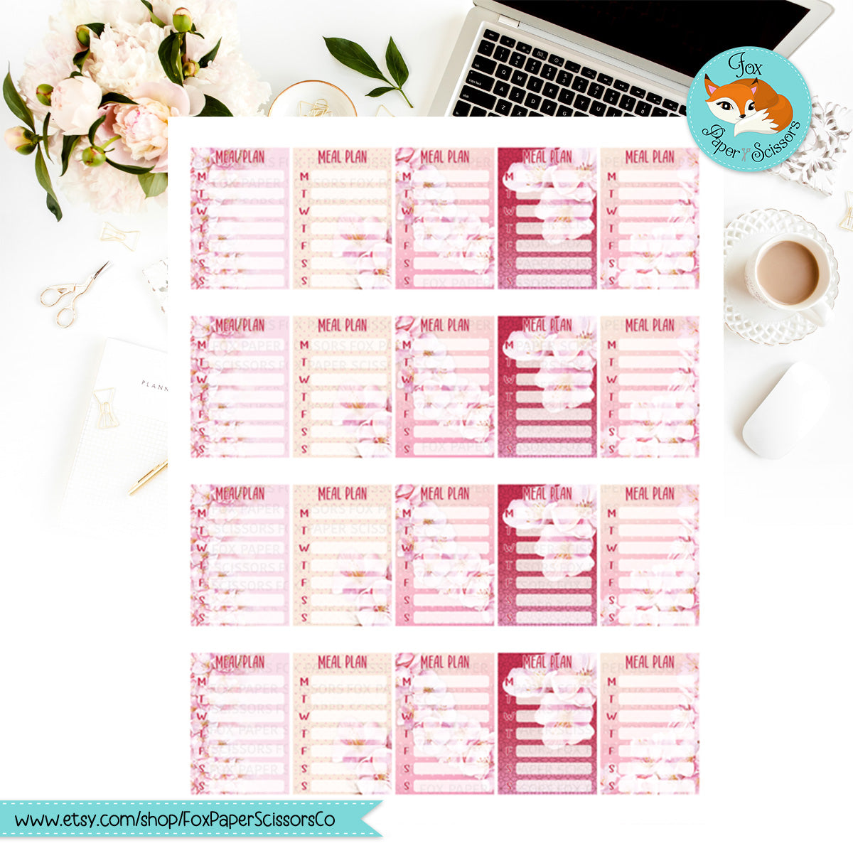 Cherry Blossom/Sakura | Printable Meal Planner Stickers 7x9 VL