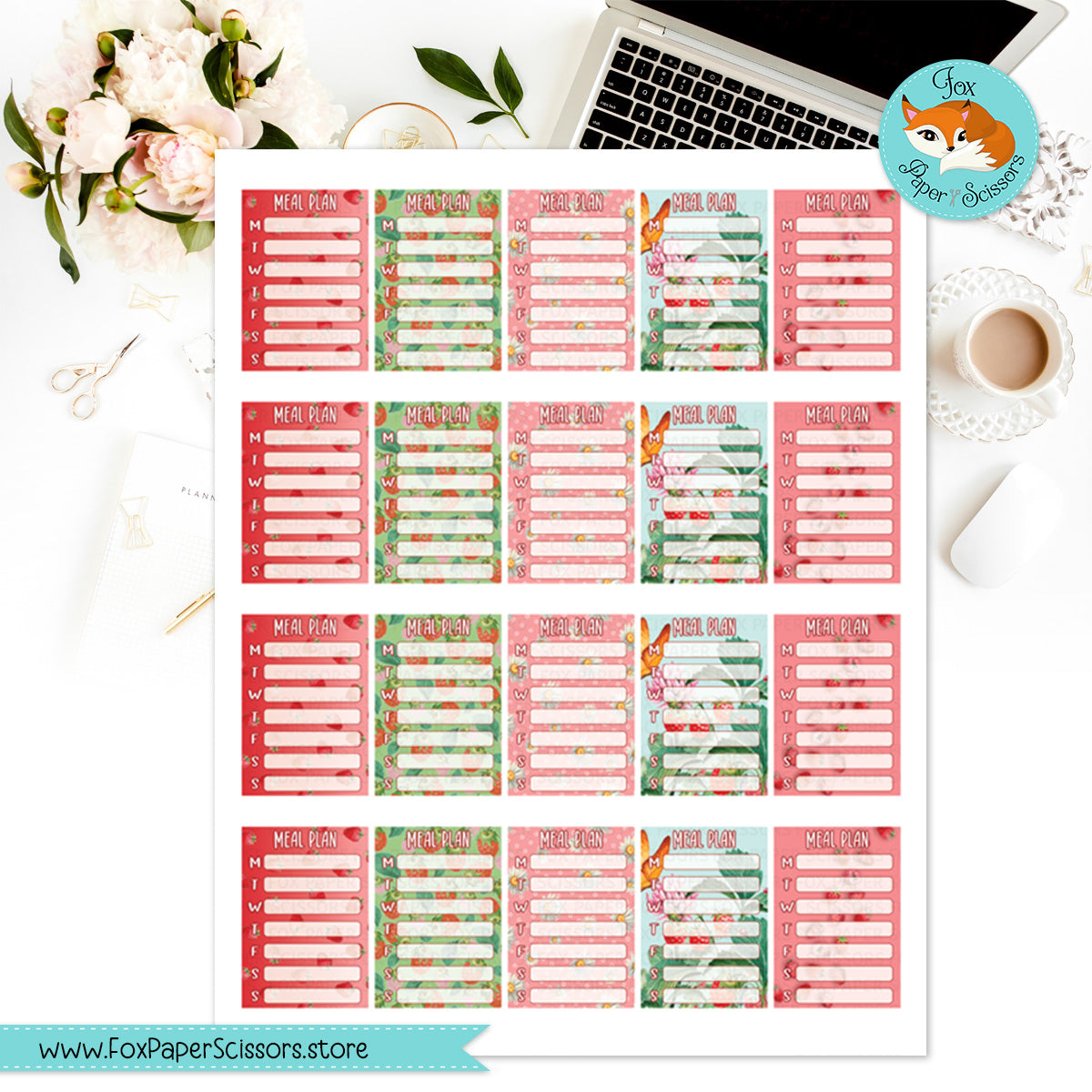 Strawberry | Printable Meal Planner Stickers 7x9 VL