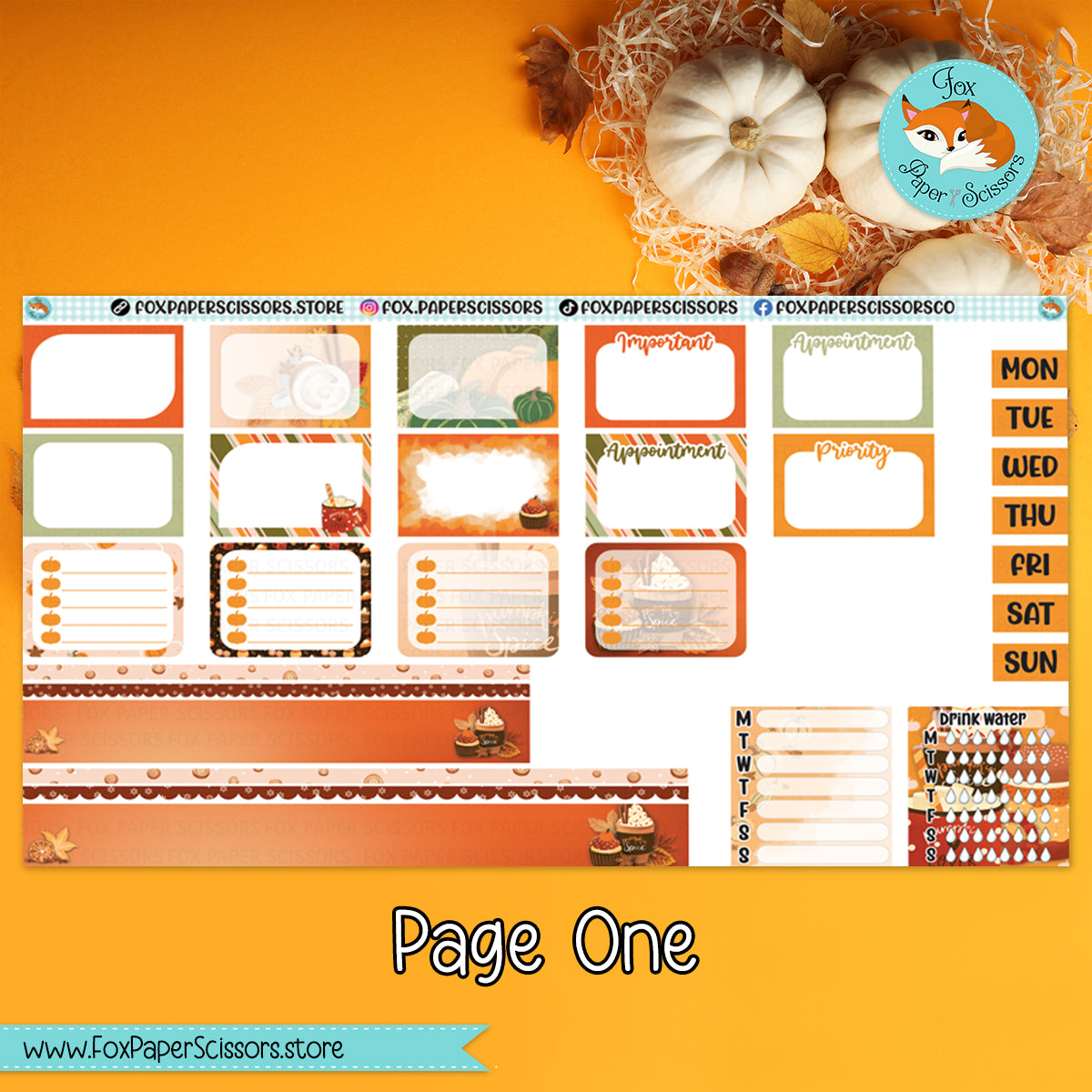 Pumpkin Spice | Hobonichi Cousin Weekly Planner Sticker Kit