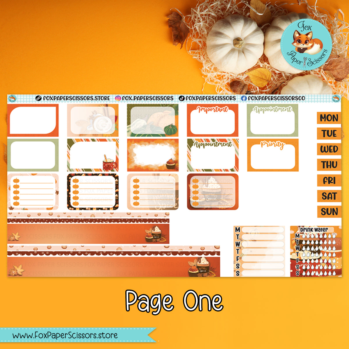Pumpkin Spice | Hobonichi Cousin Weekly Planner Sticker Kit