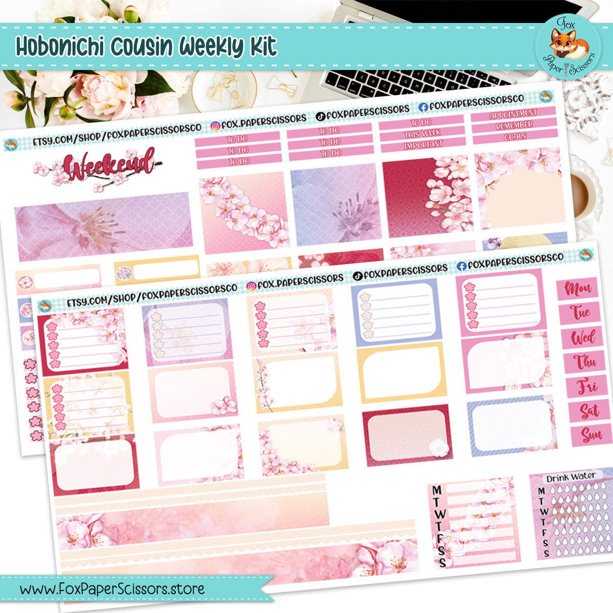 Cherry Blossom/Sakura | Hobonichi Cousin Weekly Planner Sticker Kit